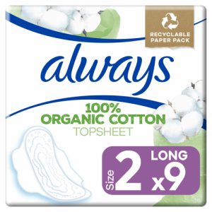 Always Organic Cotton Maandverband Long met vleugels 9 stuks